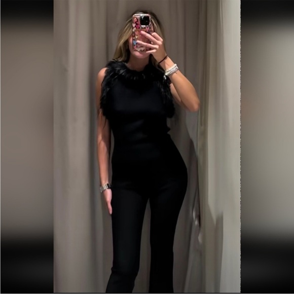 ZARA FLARE PANTS WITH FAUX FUR HEM - Picture 5 of 14